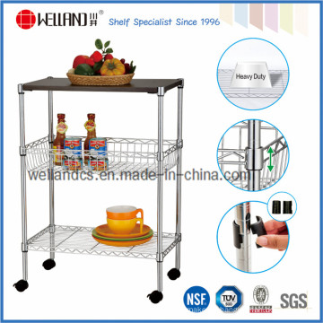 3 Tiers Chrome Metal Wire Panier de cuisine avec MDF Board